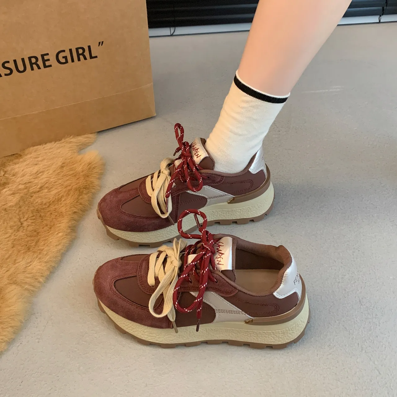 Height Increasing Running Shoes For Women Thick Sole Trainers_voghion.com