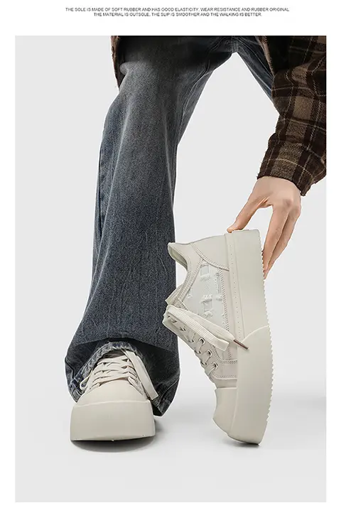 Weiße Freizeitschuhe Für Herren Mit Dicker Sohle Und Canvas-design_voghion.com
