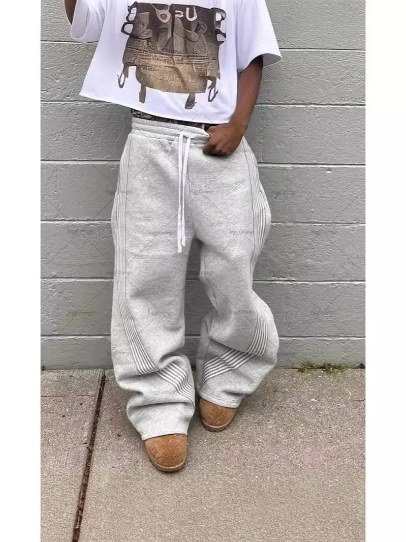 Men' Pant Retro Side Striped Trouer Caual Y2K Summer High Street Drawtring Looe Straight For Men And Women