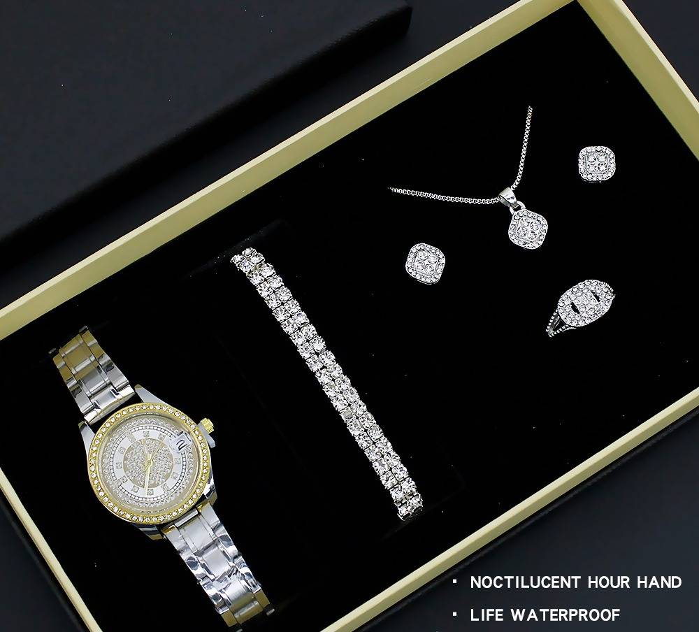 Elegante conjunto relógio quartzo mulher com joias e caixa_voghion.com