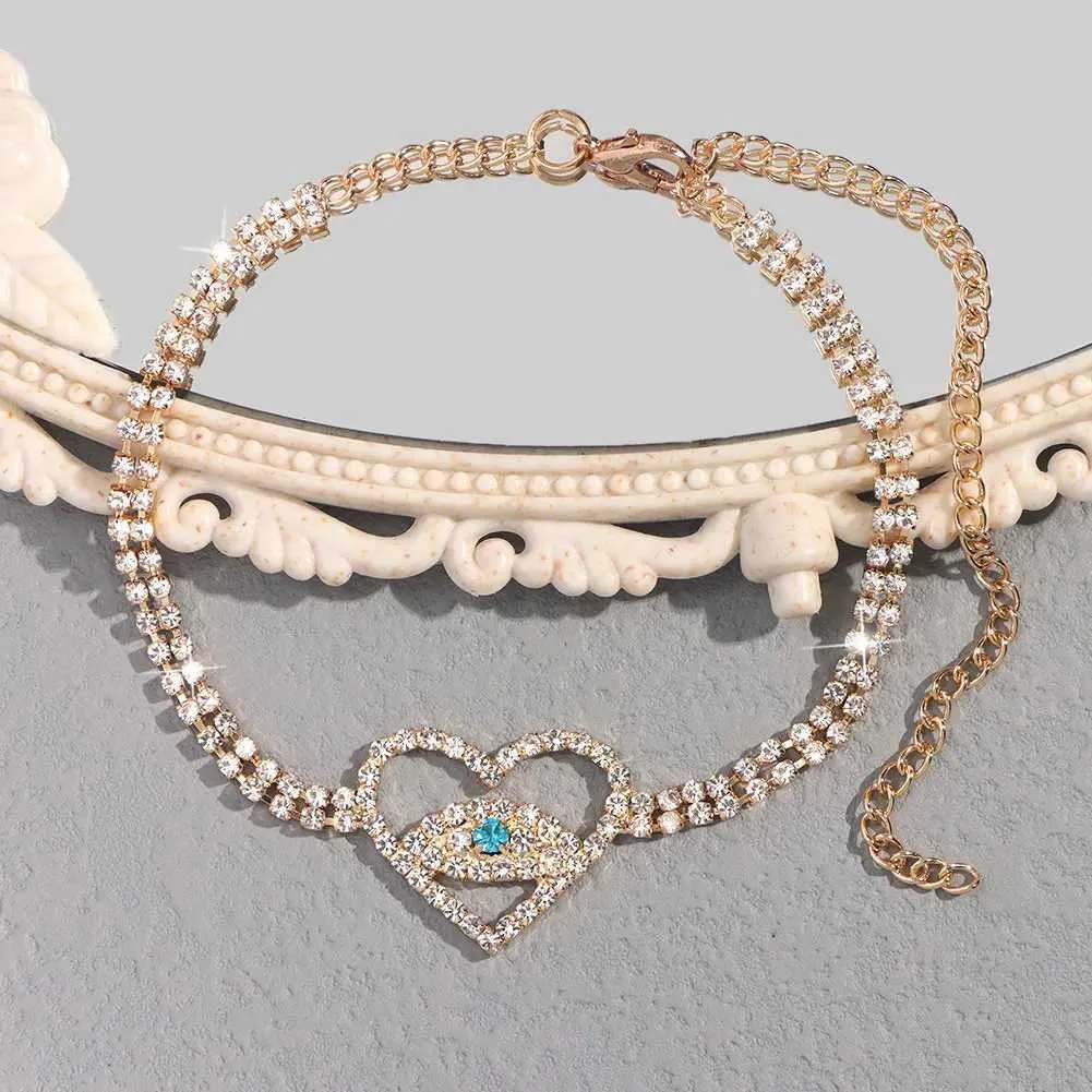 Enkelbandjes Flatfoosie Fashion Evil Eye Crystal Ketting Dames Goud Sier Water Diamant Tennis Enkelband Blotevoetenketting_voghion.com