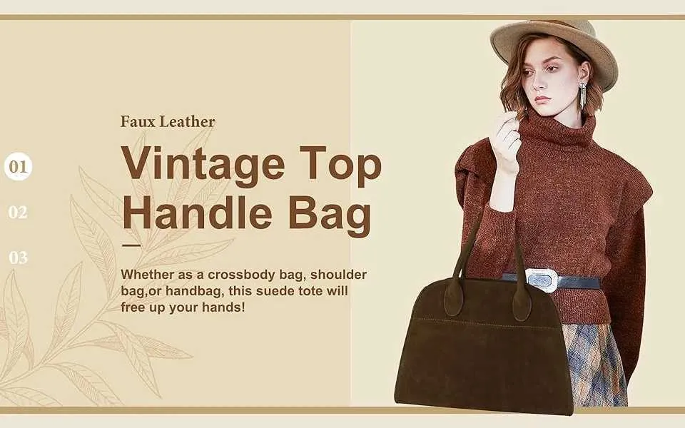 Women Womens Brown Suede Purse Vintage Top Handle BagFashion Shoulder Satchel Bag for Office TravelC241217_voghion.com