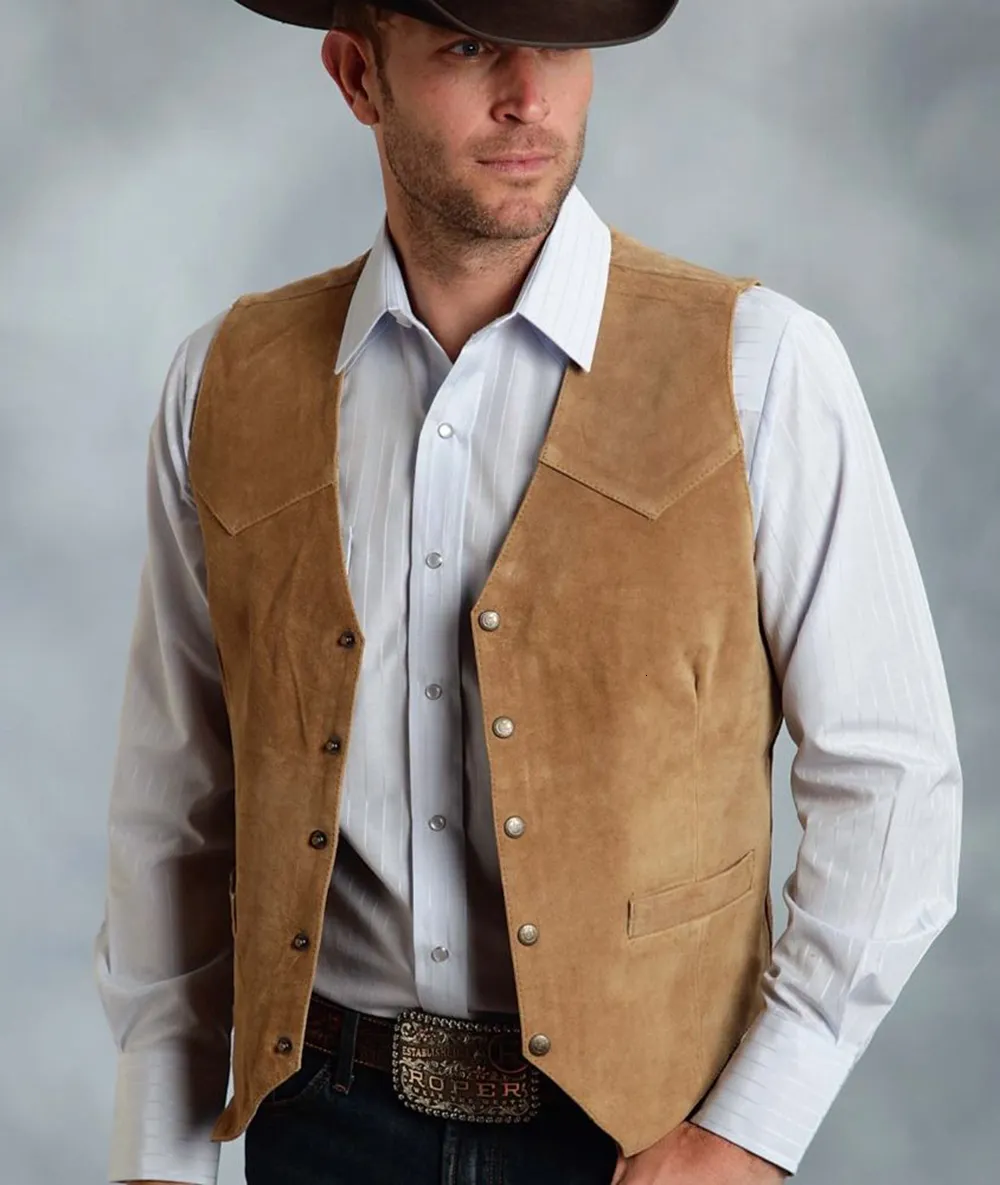 Herenvesten Bruin Vest Formeel Zakelijk Pak Suède Vest Bruidsjonkers Voor Bruiloft Cowboy 230829_voghion.com