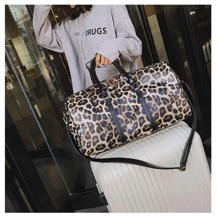 Europe American Fashion Leopard Print Handbag Large Capacity Gym Bags Travel Shopping Tote Bag Street Dressing_voghion.com