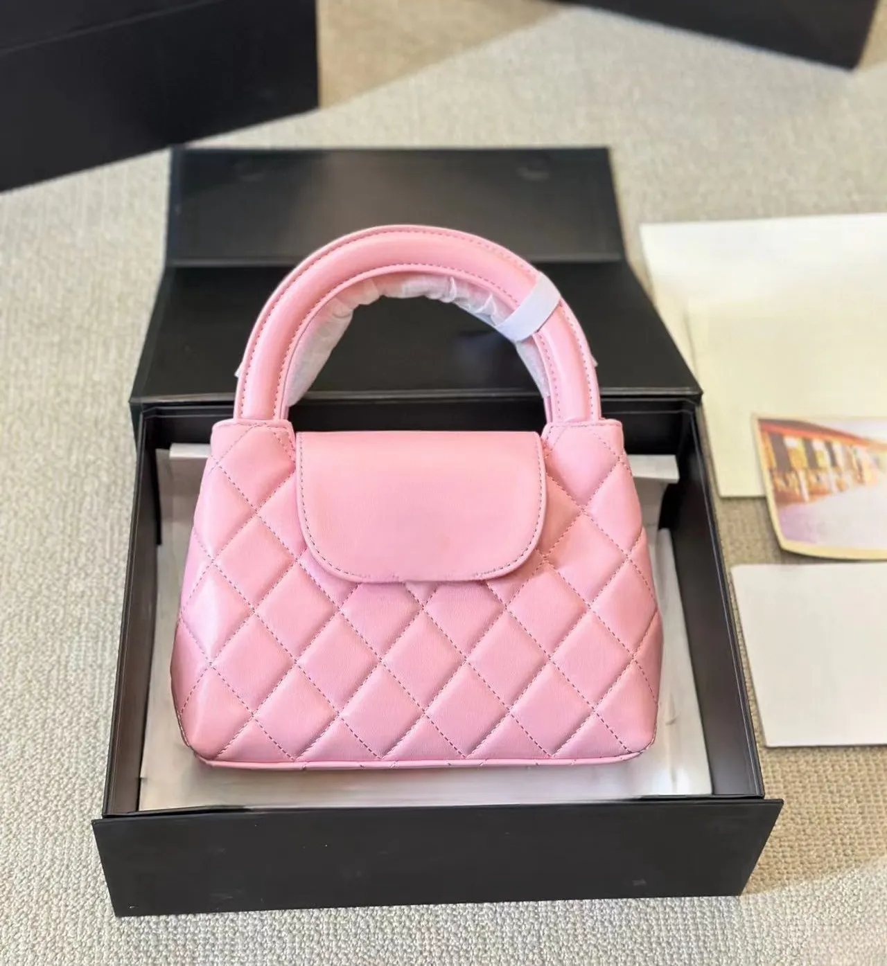 Sac à bandoulière portable en cuir de mouton pour femme, avec grille en métal doré, boucle CC, chaîne matelassée luxueuse_voghion.com