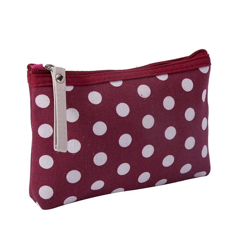 Semplici borse per il trucco in tessuto a pois, impermeabili, portatili, con cerniera, piccole borse per cosmetici, per donne e ragazze, in tela._voghion.com
