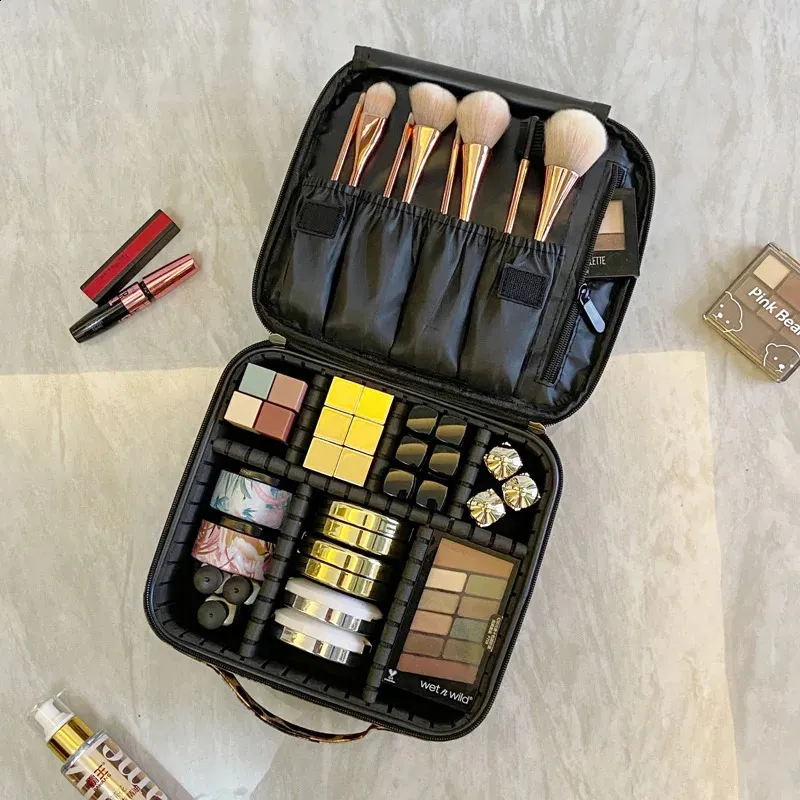 Trousse de maquillage de voyage en cuir PU de grande capacité, trousse de maquillage imperméable à motif léopard 241105_voghion.com