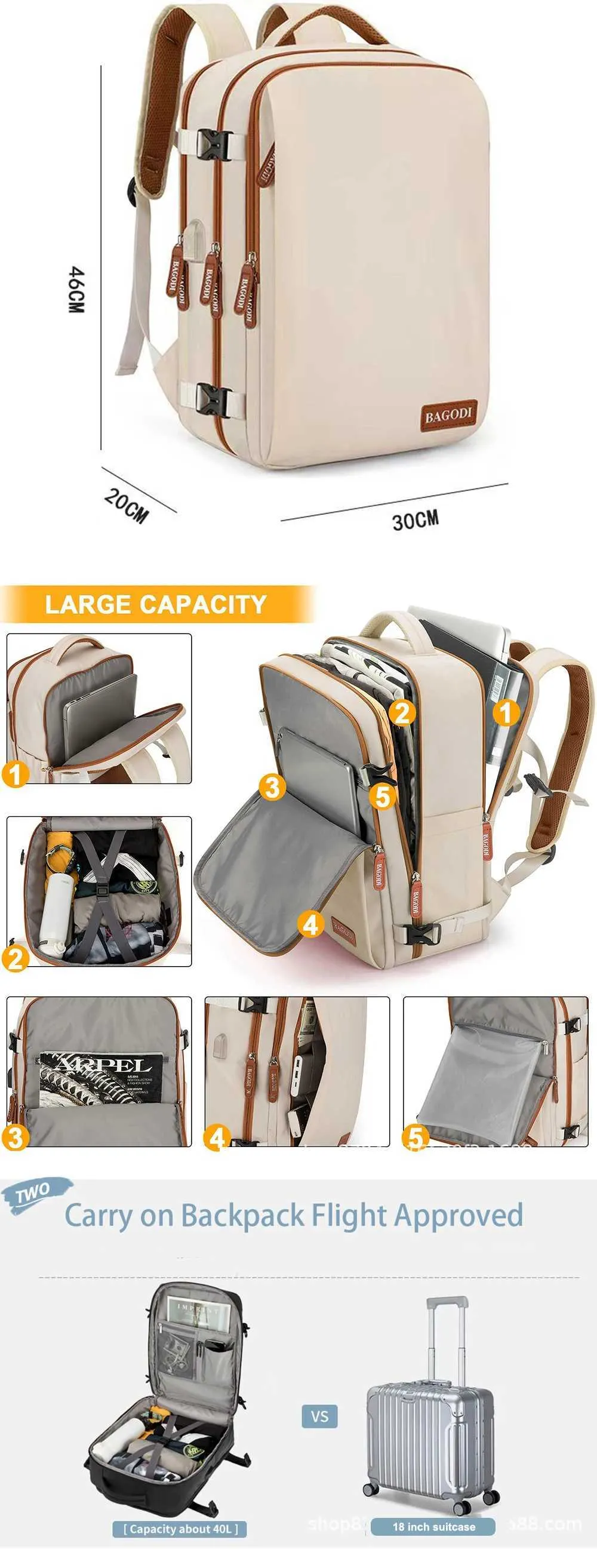 Sac d'avion Geestock Ryanair Cabin 45x20x30 Business Travel pour Easyjet Sac à dos pour ordinateur portable étanche Schoolba241107_voghion.com