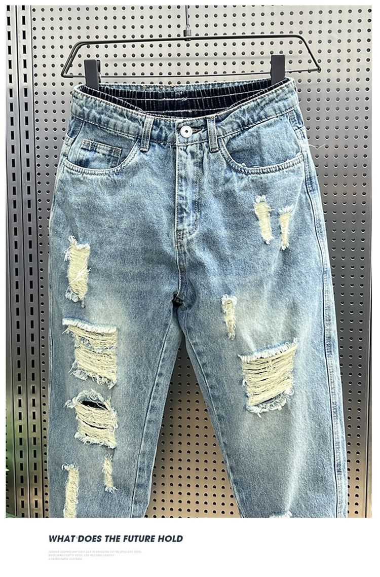 Trendy summer jeans for men with holes in the small feet, cropped loose Harun Versatile , China-Chic father beggar_voghion.com