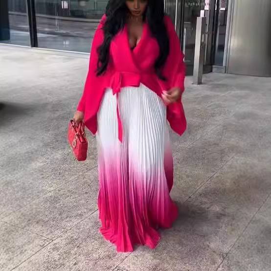 Vêtements pour femmes Miyaki Miyaki plissé nouvelle cape couleur unie haut dégradé jupe longue costume vêtements pour femmes robe