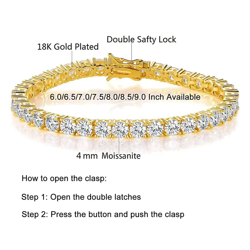 Hip Hop Iced Out Sier Moissanite Tenniskette Armband 3mm 4mm 5mm VVS Weiß Rund Dia Bg Schmuck Männer und Frauen_voghion.com