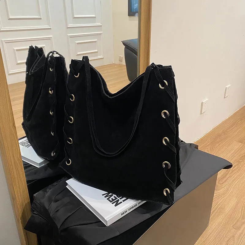 Ladies Handbags Brown Bags Tote Suede Leather Shoulder Women Top Handle Bag Female Sac A Main 240924_voghion.com