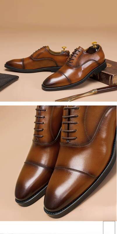 Herren Oxford Herrenkopf Rindsleder Dreiteilige Echtlederschuhe, Hochzeitsschuhe im englischen Stil_voghion.com