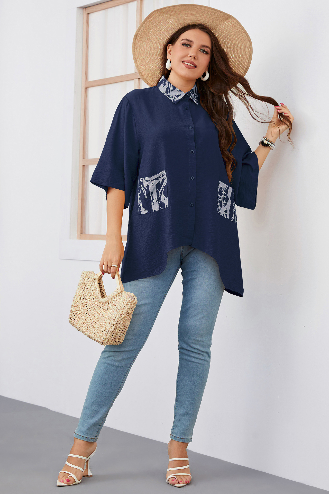 Women's loose irregular large size shirt fat girl fashion tops_voghion.com