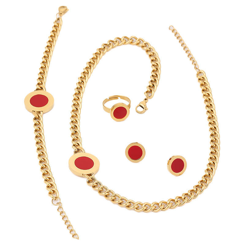 Gute Nuovo Set di Gioielli Geometrici Rotondi in Acciaio Inox con Catena Cubana, Collana, Bracciale, Orecchini e Anello per Donna_voghion.com