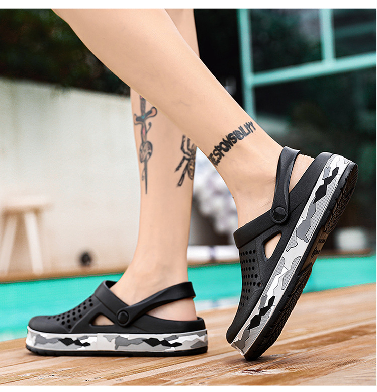 0916 Summer Beach Hole Fashion Trend Two Wear Men's Sandals Camo Shoes_voghion.com
