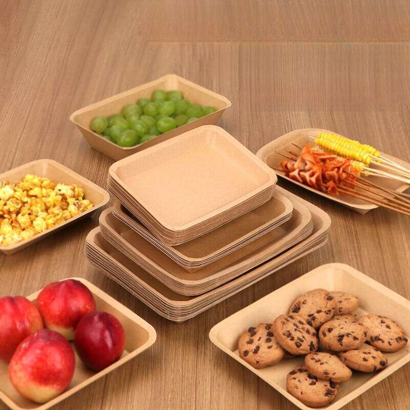 Tăvi dreptunghiulare de unică folosință din hârtie kraft pentru grătar, frigărui, farfurii de hârtie pentru gustări, cutii de ambalare, articole de masă_voghion.com
