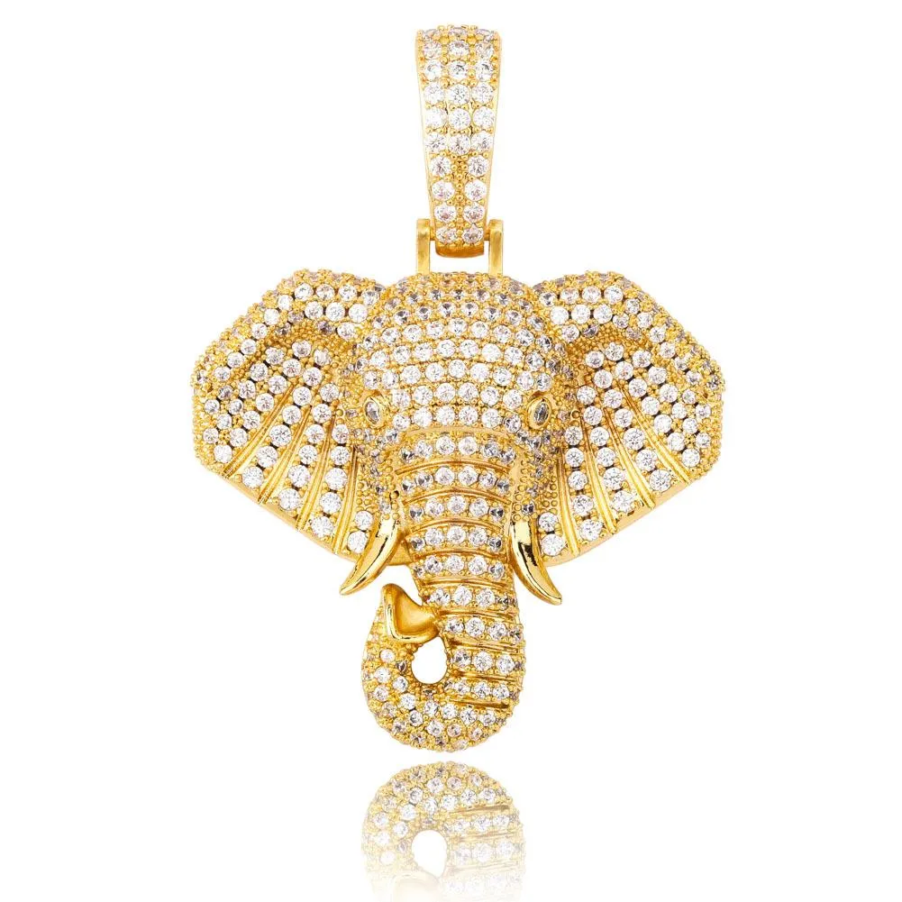 New Fashion personalized Real Gold Bling Diamond Elephant Head Hip Hop Pendant Necklace Cubic Zirconia Rapper Jewelry_voghion.com