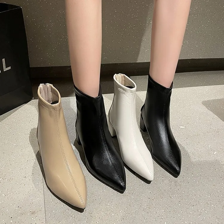 Women's Elegant Black Soft Leather High Heel Pointed Toe Slimming Stretchy Knee-length Boots New Arrival Autumn/winter_voghion.com