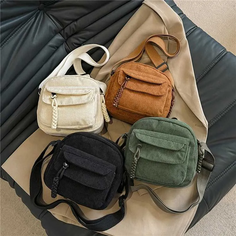 Crossbody Shoulder Bag Corduroy Small Square Casual Commuting_voghion.com