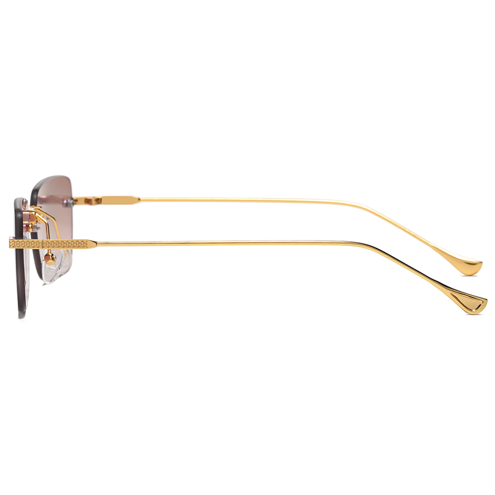 Fashion Kachawoo men's square sunglasses rimless gradient small frame gold metal woman eyewear accessories rectangular brown