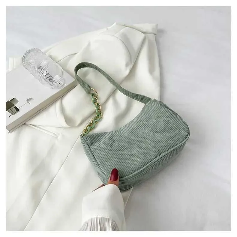 1 Stück Fi Retro Cord Unterarm lässige Umhängetasche einfarbig Reißverschluss Damen Handtasche Cluh Y241025_voghion.com