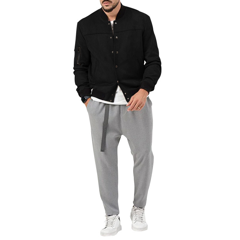 Men's Suede Stand Collar Button Cardigan Jacket For Winter_voghion.com