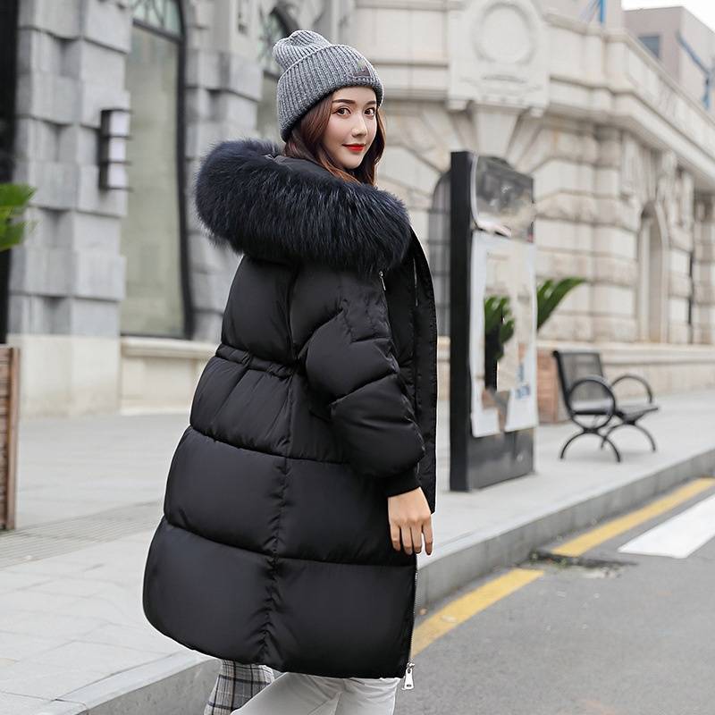 Women's Clothing Length Puffer Jacket Large Fur Collar Quilted Jacket Thick Cotton Coat