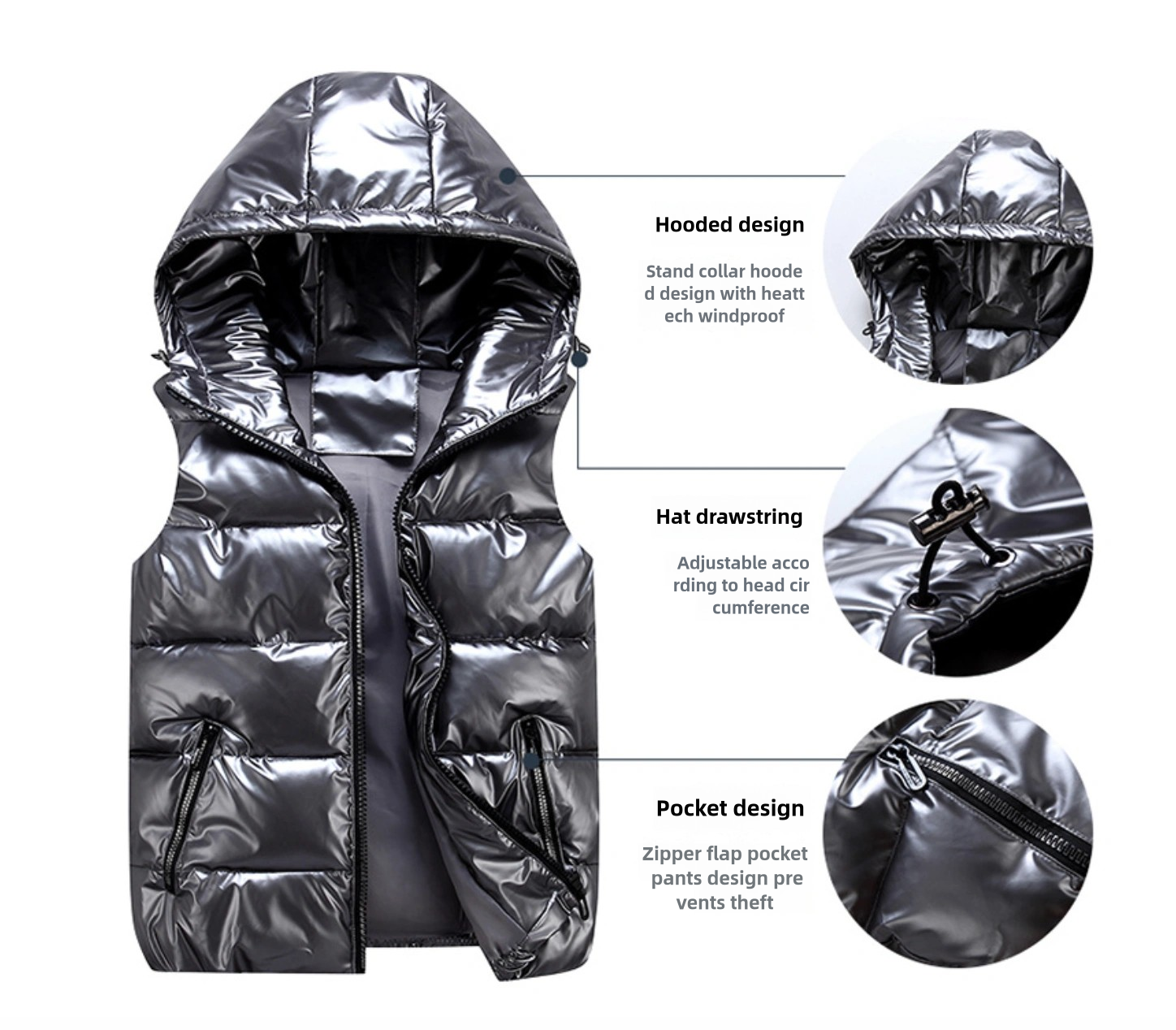 Vêtements pour hommes automne et hiver parent-enfant brillant col montant gilet en coton marque pour hommes épaissi à capuche mince gilet coton couple gilet lot
