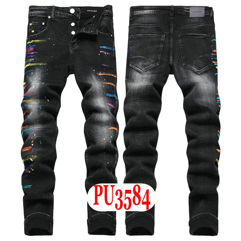 New JEANS Chino Pants Pant Men's Trousers Stretch Close-fitting Slacks Washed Straight Skinny Embroidery Patchwork_mkmklike.com