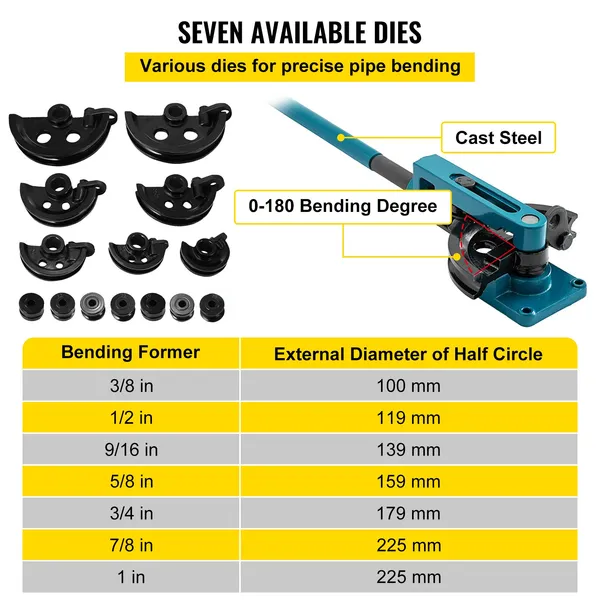 Curvatubi manuale per tubi metallici con 7 matrici circolari_voghion.com