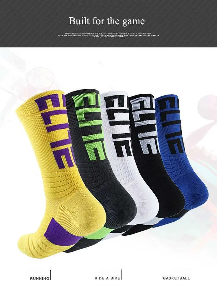 Men's 5Pairs Professional Cotton Basketball Elite Thick Sports Compression Durable Skateboard Towel Bottom Socks_voghion.com
