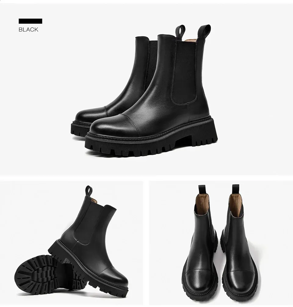 Ankle Platform Boots Women Denim Leather Round Toe Thick Soled_voghion.com