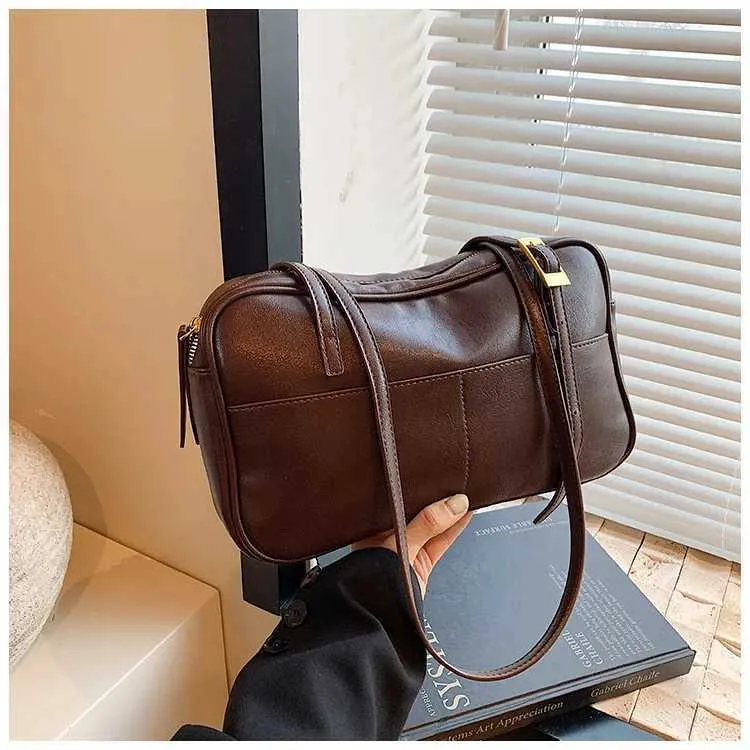 Bruine schoudertas voor dames grote kunstlederen tas_voghion.com