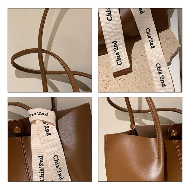 Borsa da ufficio da donna, uso quotidiano, bellezza, marrone, nera, moda, con nastro, a tracolla, per pendolari, grande capacità, a mano, retrò._voghion.com