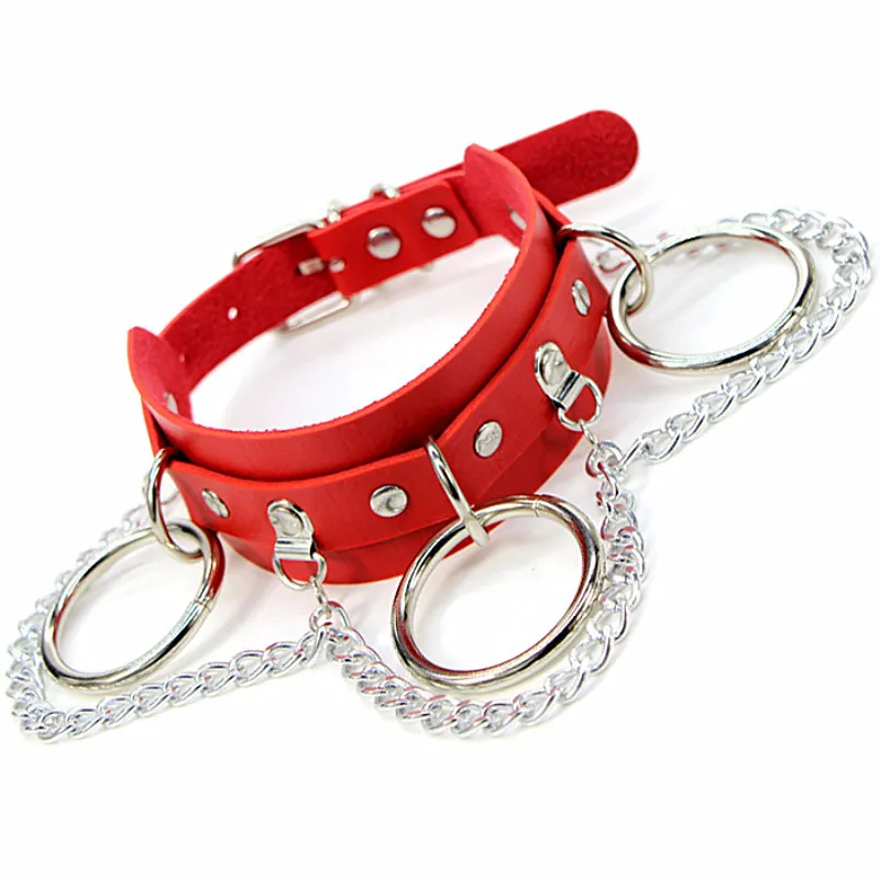 Gothic Punk Choker Necklace, Pu Leather Collar With Rivets & O-ring_voghion.com