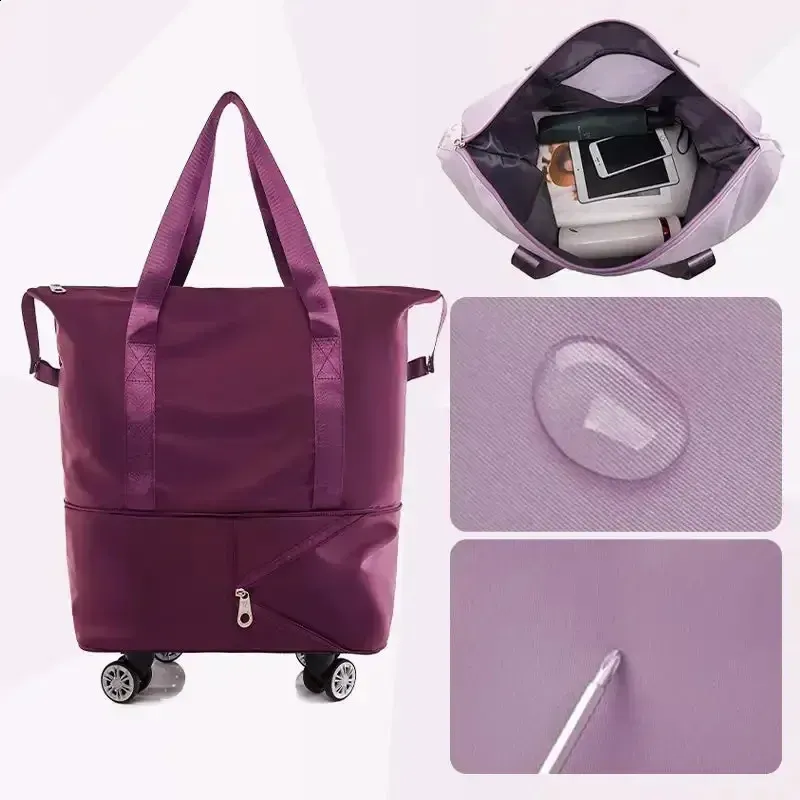 Foldable Storage With Wheels Expandable Portable Lage Bags Outdoor Travel Rolg Pack Large Capacity Woman Shopping Bag_voghion.com