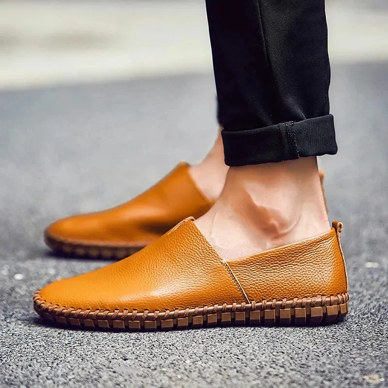 Grande taille 48 49 en cuir véritable plat hommes blanc doux espadrilles décontractées mâle confortable marche conduite chaussures mocassins mocassins_voghion.com