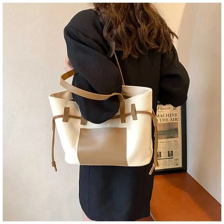Women's Shoulder Bag Tote Bag Contrast Canvas Pu Large Capacity_voghion.com