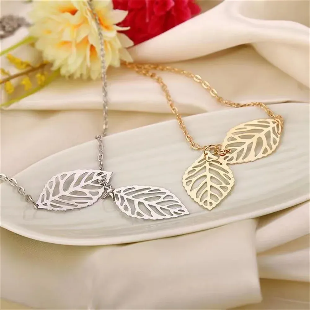 Colliers pendentifs à breloques en forme de feuilles creuses pour femmes, couleur argent doré, ras du cou de clavicule, bijoux de déclaration_voghion.com