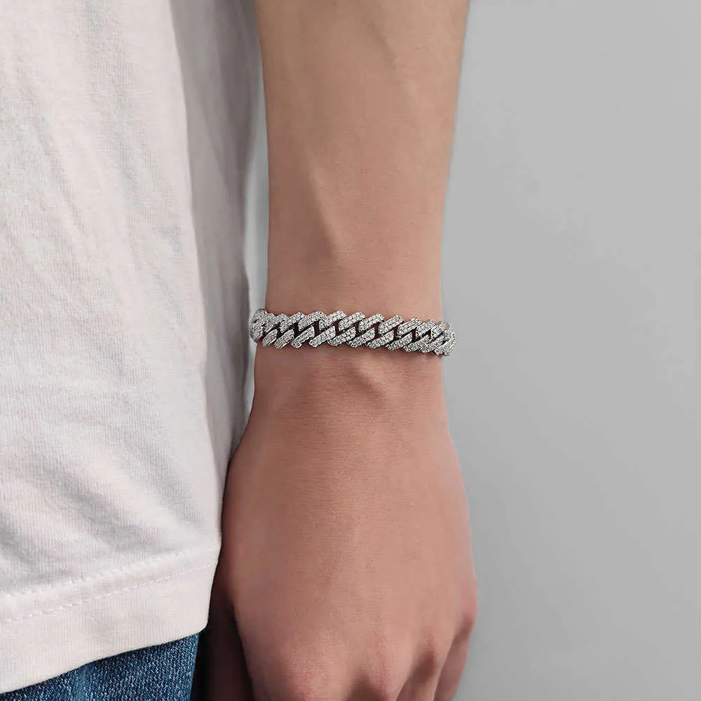 Bracelet cubain en argent sterling pour homme, style hip-hop, avec micro-mosaïque de diamants de 10 mm_voghion.com