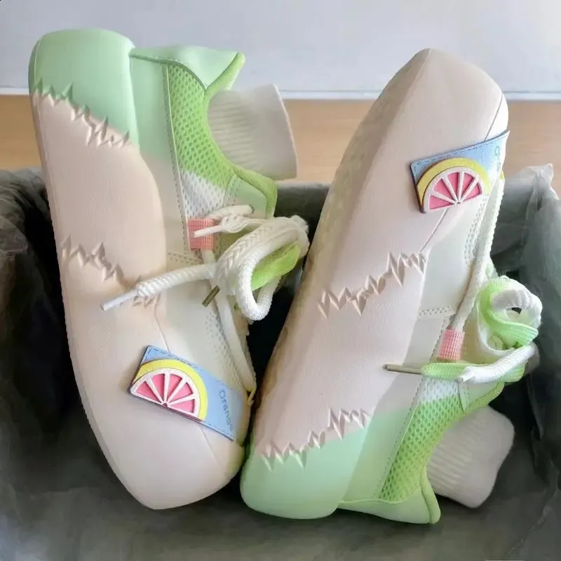 Gradient White Platform Trainers For Women Casual Autumn Style_voghion.com