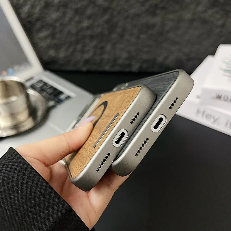 Magnetic Phone Case Wood Grain Leather For Iphone Pro Max Plus_voghion.com