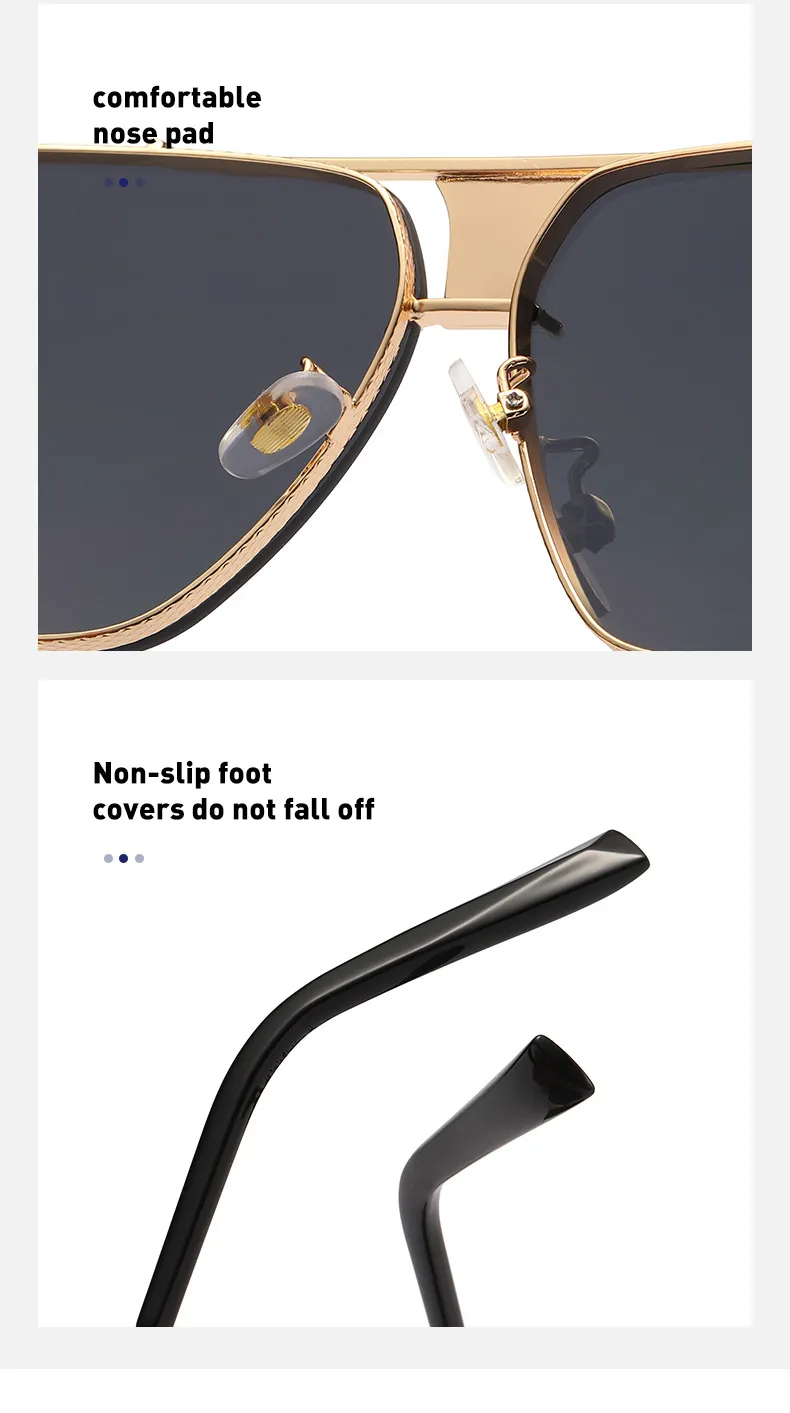 Lunettes de soleil carrées à carreaux pour hommes et femmes, design rétro, décoratives, tendance, grandes lunettes en métal_voghion.com