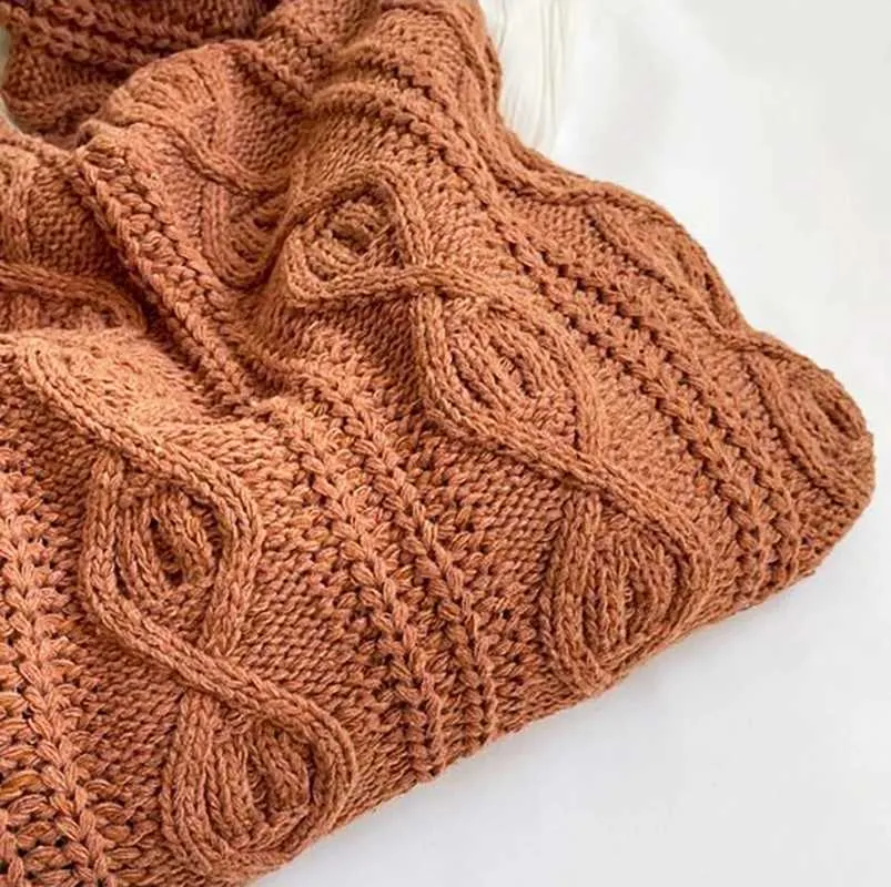 New Vintage Wool Knitted Hand Woven Shoulder Bag For Women Casual Shopping Handbag Large Capacity Female hetC241105_voghion.com