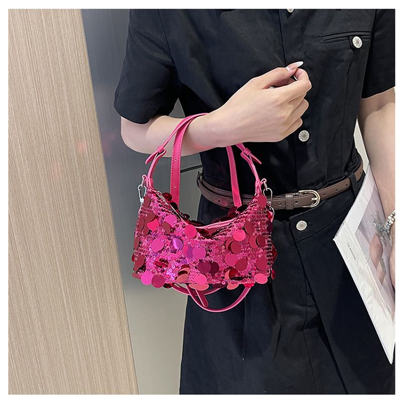 Modische kleine quadratische Tasche Damen im neuen ausländischen Stil 2024 mit Pailletten, Knödeltasche, vielseitige_voghion.com