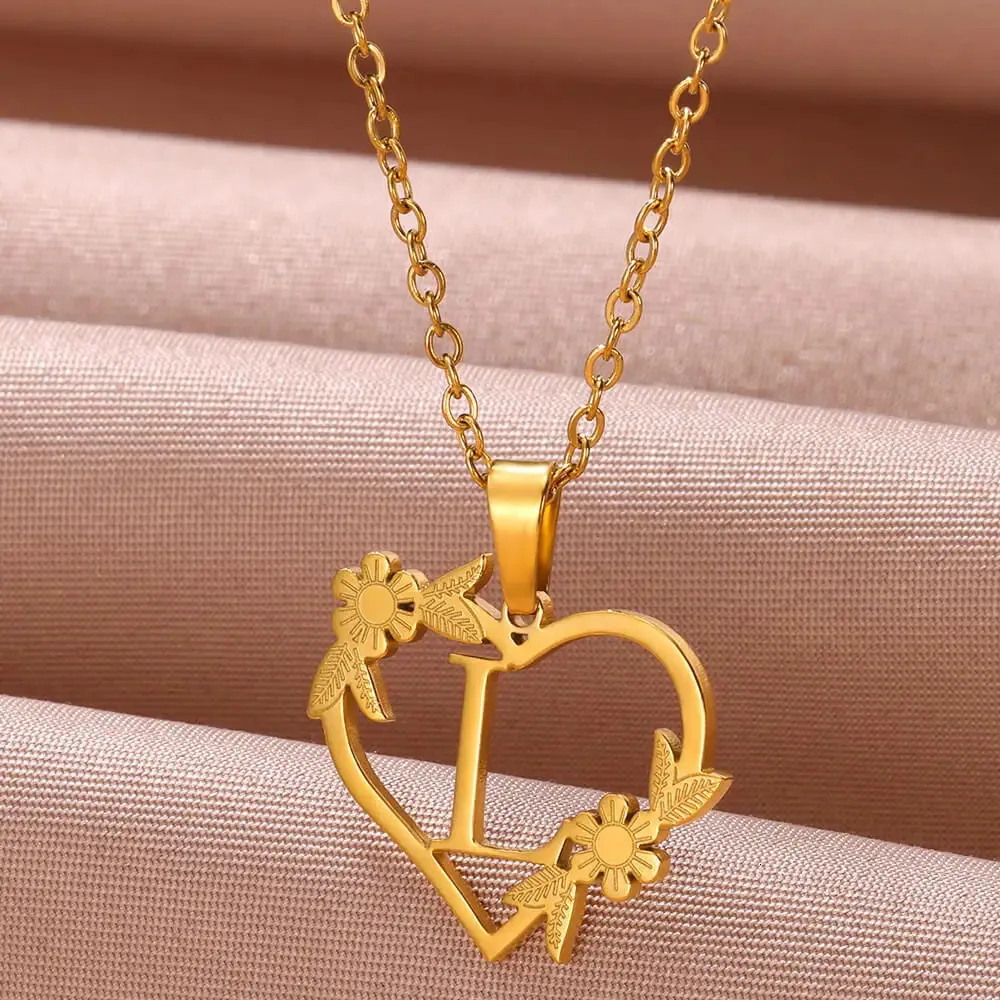 Anhänger Halsketten AZ Edelstahl Schmuck Initiale Herzanhänger geeignet für Frauen Liebeskette Anfangsbuchstabe_voghion.com