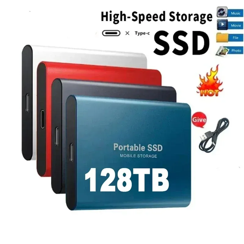 Tragbare SSD mit 128 TB, Hochgeschwindigkeits-USB3.1-Festplatte, M.2-Speicherfestplatte mit Typ-C-Schnittstelle für PC, Laptop, Mac