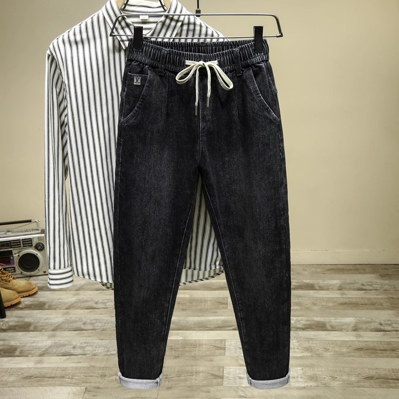 Men's trendy brand elastic belt, iron-free casual and versatile harem pants