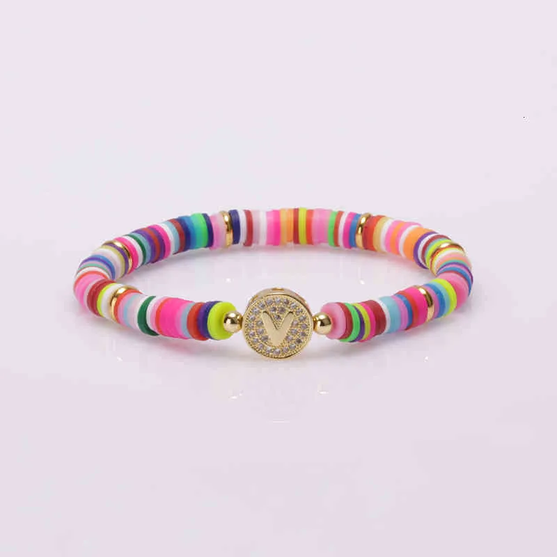 Bohemia Gypsy Gold Initial 26 Alphabet Letter Name Charm Coloful Rainbow Silicone Plastic Beaded Bracelets For Women Man_voghion.com
